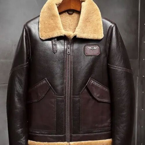 Shop the B3 Flight Dark Brown Sheepskin Leather Jacket. A classic aviator jacket with shearling lining, offering warmth and timeless style for men this winter.