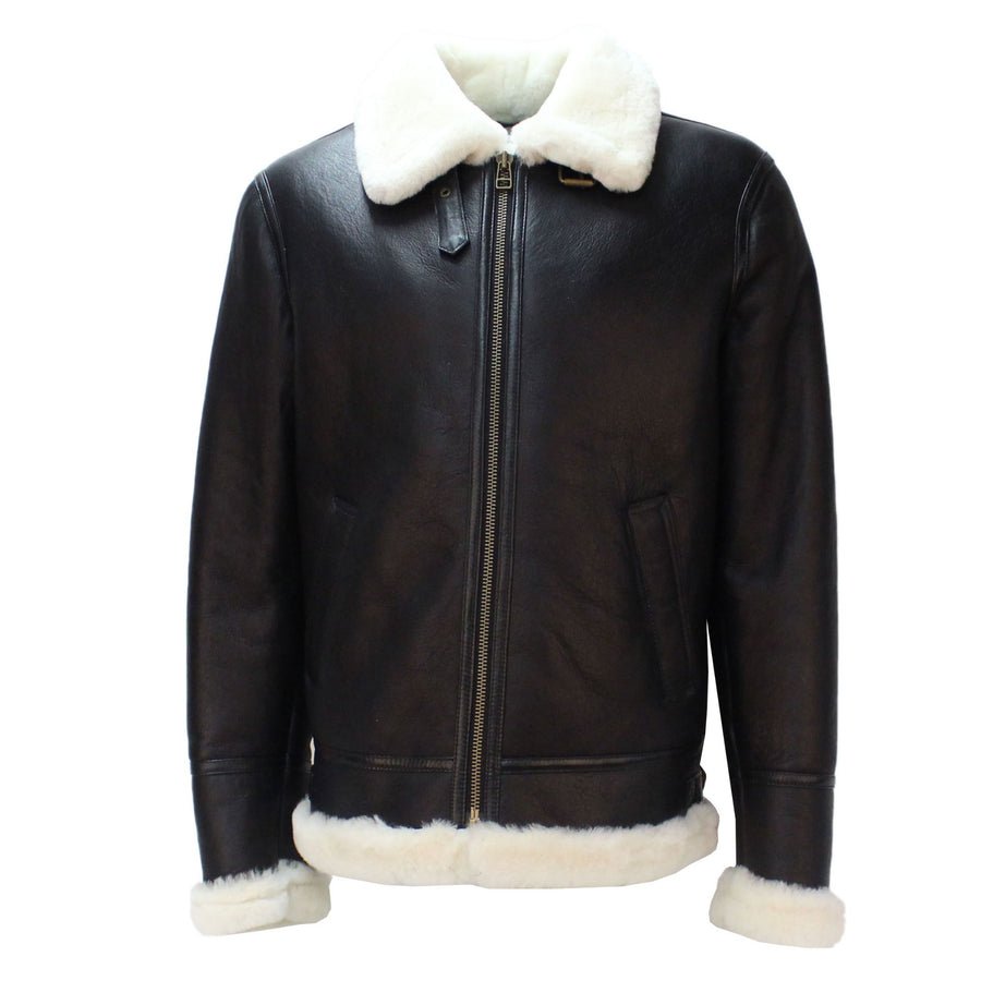 Shop the B3 Memphis Belle Sheepskin Black/Ivory Flying Shearling Jacket. A warm and stylish black leather jacket with plush ivory shearling lining for winter.