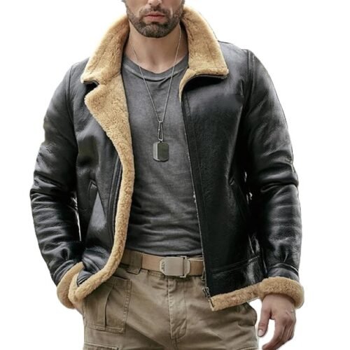 Discover the Men's B3 RAF Aviator Black Shearling Sheepskin Leather Jacket. A stylish aviator jacket with shearling lining, offering warmth and timeless appeal for winter