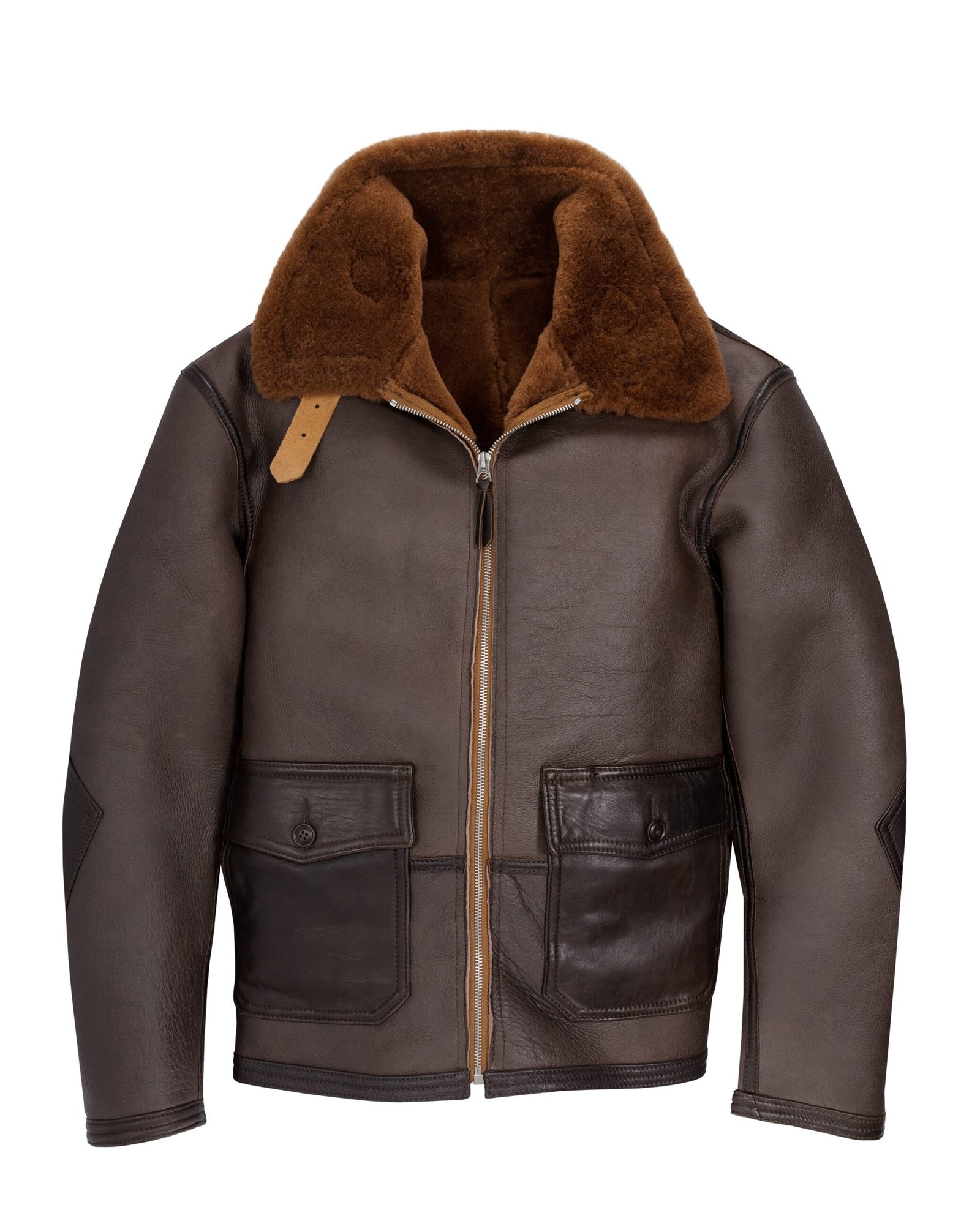 Shop the Men's C44 Sheepskin Brown Shearling Flight Leather Jacket. Stay warm in this durable and stylish brown leather flight jacket with shearling lining