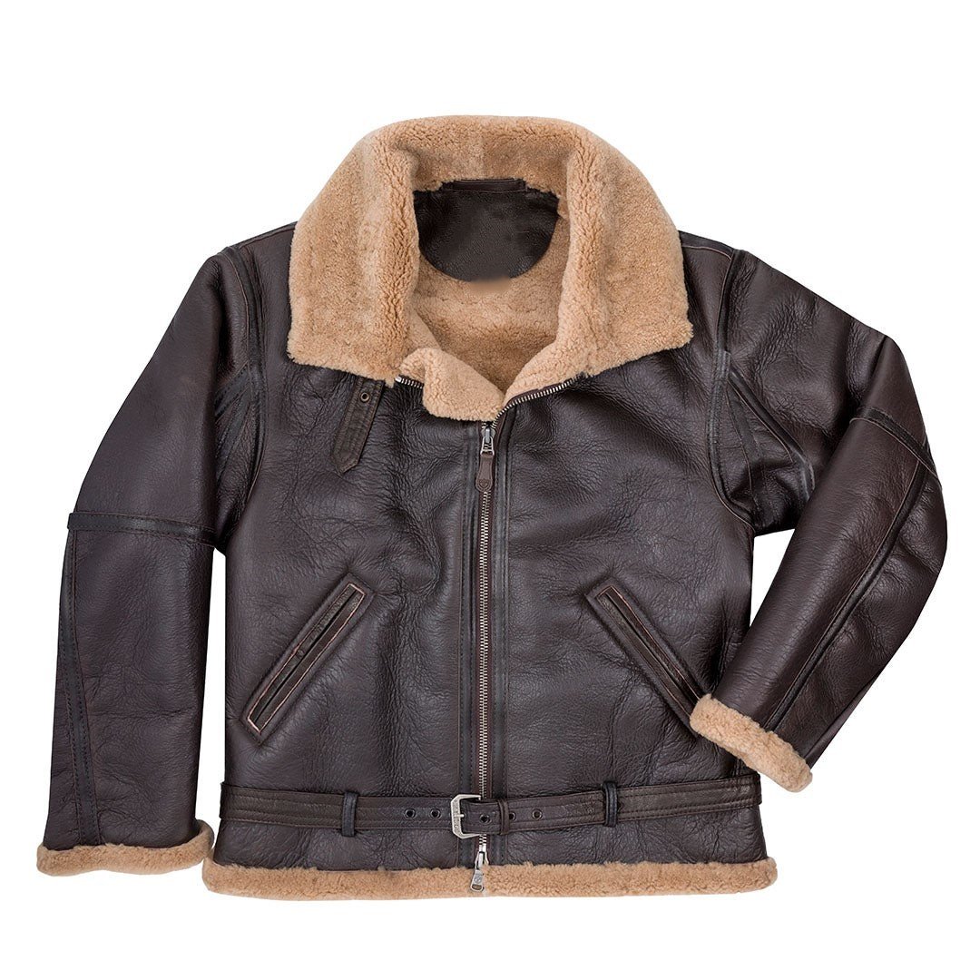 Mens RAF Fighter Weight Sheepskin Brown Shearling Leather Jacket 1