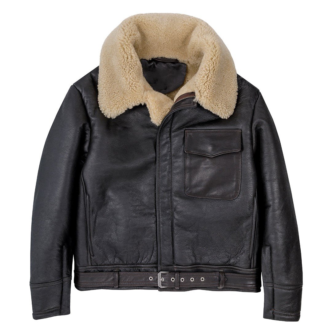 Discover the Men's Sheepskin Fur & Shearling Black Leather Jacket. Stay warm and stylish with this premium black leather jacket featuring soft shearling lining.