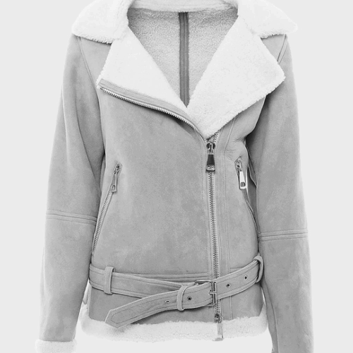 Womens B3 RAF Aviator Asymmetrical Grey Suede Leather Shearling Jacket 1