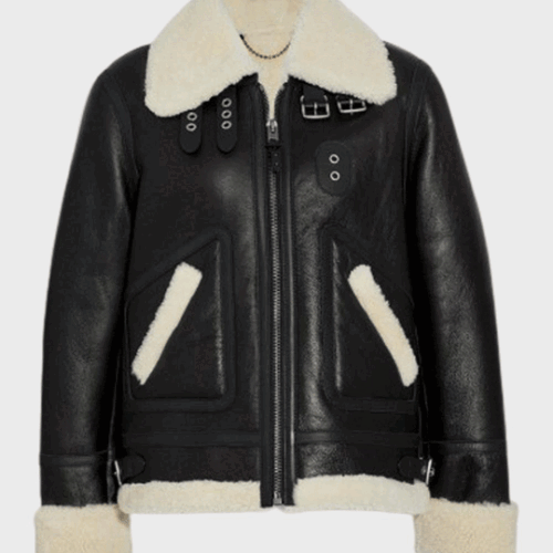 Womens B3 RAF Aviator Sheepskin Leather Black Shearling Jacket 1